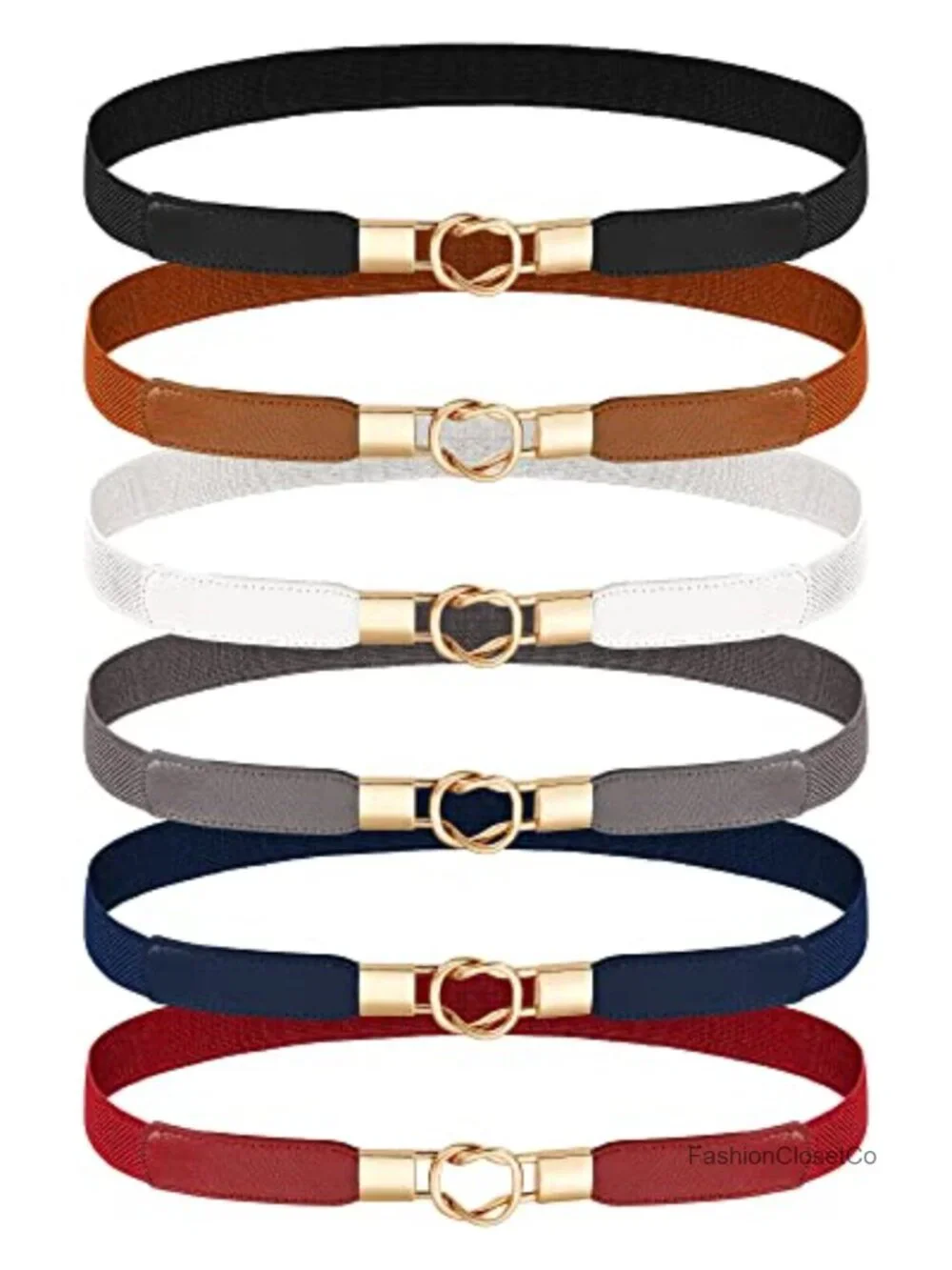 Set of 6 Skinny Elastic Waist Belts with Gold Buckles for Women – Stretchy